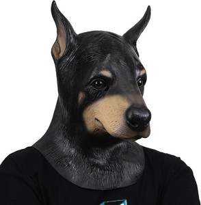 Dog Mask Doberman Head Adult Size Black Funny Animal Mask Halloween Party Costume Accessory