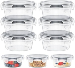 6 Pack Reusable Snack Containers with Lids 8 oz for Kids Toddler Adults,Overnight Oats Salad Food Storage Containers BPA Free Pp Food Grade