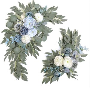 $40 Faux Flower Swag Set of 2 for Wedding Welcome Signs Floral Swag Wedding Reception Ceremony Signs Decor (Blue)
