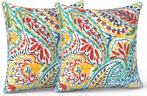 $21 LVTXIII Pack of 2 Outdoor Throw Pillow Covers Accent Waterproof Pillow Covers ONLY, Patio Square Cushion Cases for Garden Balcony Couch Sofa Decoration 20x20 inch, Paisley Multi
