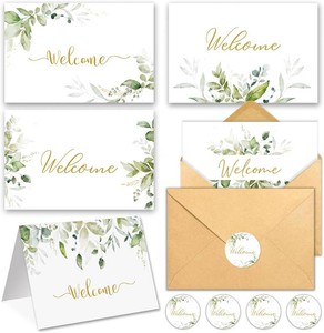 25 Pack Welcome Cards 4x6In, 5 Green Leaf Designs  Welcome Note Cards for Guests & New Employees, With Envelopes, Bulk Cards, for Business,New Home,Wedding, Baby Shower,Hotels