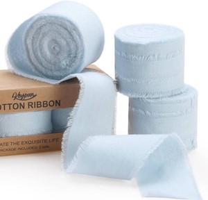 Keypan Blue Frayed Cotton Ribbon, 1.5 Inches, 15 Yards  Frayed Edge for Baby Showers, Bouquets, Invitations, Gift Wrapping, Party Favors, and Crafts