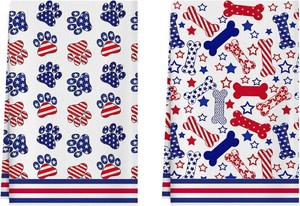 XCHI Dog Paws Bones Stars America Patriotic 4th of July Memorial Day Independence Day Kitchen Towels Dish Towels 18x26 Inch Home Decorations Hand Towels Set of 2 Drying Dishcloth