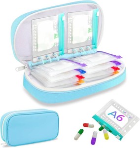 $24 Weekly Pill Organizer 2 Times a Day   Timueetech A6 Waterproof 14 Pouch Bags for Travel, BPA-Free Medication Storage with Labels & Self-Sealing for Vitamins & Supplements, Blue