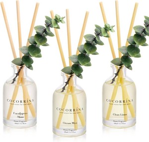 COCORR NA Eucalyptus Reed Diffuser Set of 3 - Eucalyptus & Moss, Clean Linen, Ocean Mist Scents, 1.7 fl oz Each, Total 5.1 oz, Scented Oil Diffusers for Home & Office