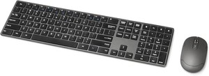 $28 Amazon Basics Ultra Premium Wireless Keyboard and Mouse Combo, Rechargeable, Full-Size with Number Pad, Sleek Design, Plug and Play, Quiet Typing, 2.4GHz USB Receiver, Black