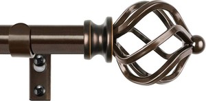 $26 KAMANINA Bronze Curtain Rods for Windows 48 to 84 Inch, Adjustable Single Curtain Rod 32 to 86 Inch(2.6-7.1ft), 34 Inch Splicing Drapery Rods with Twisted Cage Finial