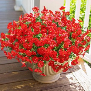 $22 HyeFlora Artificial Flowers for Outdoors Fake Plants Outside Decoration, 12 Bundles Silk Red Morning Glory UV Resistant Look Real Faux Flowers for Planter Front Door Porch Patio Yard Gardens Balcony