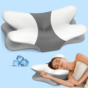 $30 Besyodo Cervical Pillow for Neck Pain Relief - Ergonomic Neck Pillow for Sleeping, Contour Memory Foam Pillows Side Sleeper Pillow for Neck Support, Bed Pillow for Back Stomach Sleepers(White & Grey)