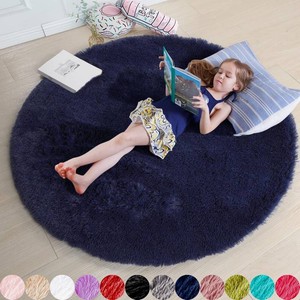 $30 Amdrebio Dark Navy Round Rug 4Ft for Boys Room Bedroom, Fluffy Shag Fuzzy Plush Circle Area Rugs for Kids, Teens, Living Room Decor Aesthetic, Indigo Furry Cool Dark Blue Carpet for Dorm Baby Nursery