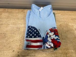 Womens Cute Butterfly Flower Red White Blue US Flag 4th Of July V-Neck T-Shirt