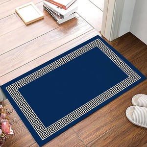 Navy Blue Bathroom Rugs Bath Mat Absorbent Door Mat for Bathtub Shower Rug, Greek Key Pattern Geometric Non Slip Soft Microfiber Floor Mat for Toilet Sink 18x30 Inch