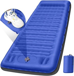 $28 FNARMW Camping Sleeping Pad, Extra Thick 5 Inch Camping Mat with Pillow Built-in Foot Pump Inflatable Sleeping Pads Compact for Camping Backpacking Hiking Traveling Tent Blue Grey