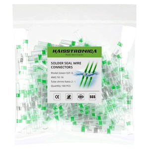 haisstronica 100PCS Solder Seal Wire Connectors,Waterproof Heat Shrink Butt Connectors Terminals for Watercraft,Electrical,Electronics AWG 18-16 Green