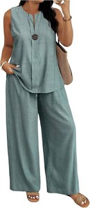 $50 SOLY HUX Womens Plus Size 2 Piece Outfits Summer Notch Neck Tank Tops and Wide Leg Pants Matching Sets Size 3XL