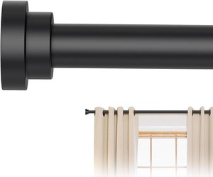 Black Curtain Rods for Windows 28 to 48 Inch, 58 Diameter Heavy Duty Metal Stainless Steel Adjustable Small Drapery Rod With Bracket