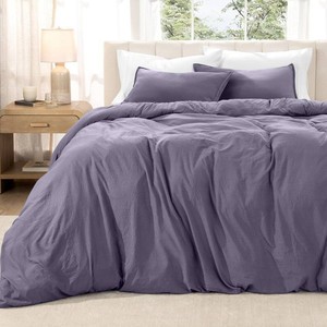 $40 Bare Home Washed Duvet Cover Set (Oversized Queen, Dusty Purple)  Linen-Like Look, Easy Care, Breathable Fabric, Our Softest Duvet Cover Set, 1800 Ultra-Soft