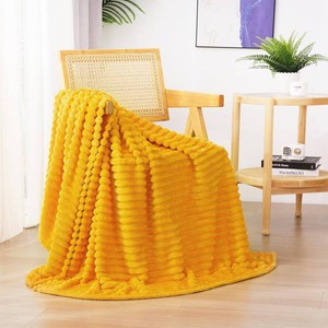 Yellow Fleece Throw Blanket 50 60 for Couch Sofa Bed,Super Soft Cozy Plush Microfiber Flannel Blanket with 3D Stripes Lightweight for Adults,Woman,Gold