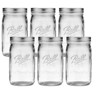 $27 Ball Wide Mouth Glass Mason Jars with Lids and Bands, Used for Canning, Pickling, Juice, Jam, Jelly, Quart Size 32 Ounce (Pack of 6)