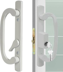 $50 ACEPLANET Offset Position Keyed Sliding Patio Door Handleset with Mortise Lock, 45  Keyway, 3-1516 H.C., Fits 1-38 to 2 Thick Doors, Non-Handed, White Diecast