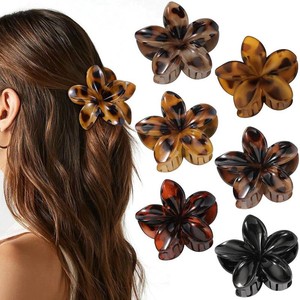 6 PCS Flower Hair Clips for Women, Cute Floral Hawaiian Flower Claw Clips  Strong Hold Non-slip Daisy Claw Clips for Thick Thin Hair, Daily Wear & Holiday Hair Accessories for Girls, Tortoise & Black