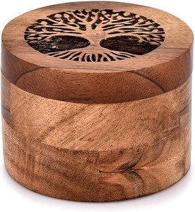 Samhita Handmade Acacia Wood Urn for Human Ashes, Tree of Life Wooden Box Urns for Ashes - Cremation Pet Urns for Dogs Ashes, Urn for Ashes (3.5 x 3.5 x 2.5)