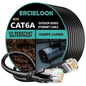 Ercielook cat 6 Outdoor Ethernet Cable 50 ft, Direct Burial 10Gbps 24AWG  LDPE UV-Resistant Waterproof Jacket, CCA UTP RJ45 Network Cable for POE Security Camera, Routers, Modems, Backyard, Garage