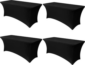 $41 Obstal 6ft Stretch Spandex Table Cover - 4Pack Universal Rectangular Fitted Tablecloth Protector for Wedding, Banquet and Party, Black (MISSING ONE)