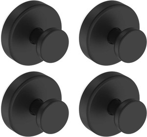 ZUDAY 4 Pieces No Drill Black Suction Cup Hooks for Shower, Removable Towel Hooks for Bathroom Window Glass Door Wall, Bath Robe Looafh Hook for Hanging, for Wreath