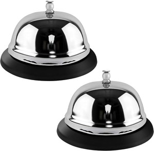 Call Bell for Desk - 2 Pack 3.3 Inch Service Bell, Gleaming Silver Anti-Rust Metal Construction for Hotel CounterOffice Reception, School Restaurant Hospital Warehouse Use