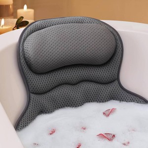 $25 Bath Pillow, Luxury Bath Pillows for Tub, Relaxing Bathtub Pillows for Head and Neck Support, with 4D Air Mesh Fabric and Powerful Suction Cups, Great Bath Tub Accessories, Gray