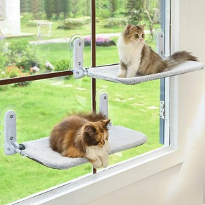 $27 Zoratoo 2PC Cat Window Perch Cordless Foldable Cat Hammock Bed for Window with Metal Frame and Reversible Cover, Large Suction Cups Window Resting Seat for Indoor Cats (Cat Bed, M-2PC)