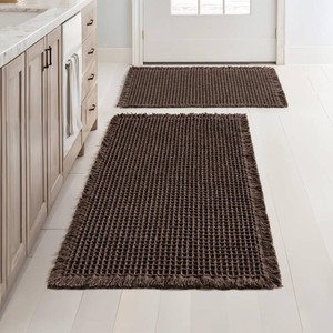 $34 MIULEE Set of 2 Waffle Bathroom Rugs, Boho Bath Rugs Non Slip Washable, Super Absorbent Bath Mats, Ultra Soft Rubber Backed Shower Mats for Bathroom Floor, Tub, Chocolate, 17x2418x30