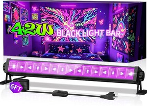 THECHAM 42W LED Black Light Bar, Blacklight Bar with 6ft CordPlugSwitch, Black Lights for Glow Party, Fluorescent Poster, Body Paint, Birthday, Halloween, Bedroom, Classroom