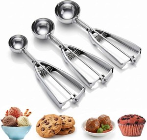 Ice Cream Scoop, 3Pcs Cookie Scoop Set, Stainless Steel Ice Cream Scooper with Trigger Release, LargeMediumSmall Cookie Scooper for Baking, Cookie Scoops for Baking Set of 3 with Cookie Dough Scoop (missing one)