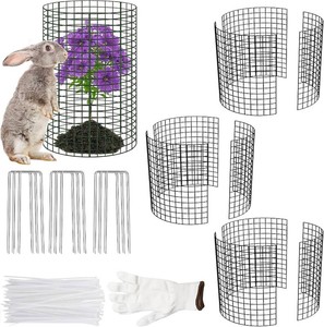 $22 3Pack 17x14 Inch Green Coated Galvanized Wire Plant Protectors, 9Pcs Mesh Cloches with Stakes & Zip Ties, Chicken Wire Cage for Rabbits Squirrels Chickens, Garden Vegetable Seedling Protection