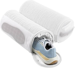 2 Pack Shoe Washing Machine Bag with Mesh Pocket, White  Laces, Insoles & Socks All-in-One Shoe Laundry Bag for Washer & Dryer, Sneaker Cleaner Bag for All Shoe Types, 2Pcs White