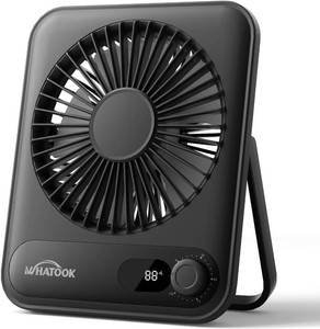 WHATOOK Small Desk Fan Personal Fans 5000mah 25 Hours Battery Office Quiet Mini Desktop Fan Portable Rechargeable Travel Essentials (Black, 2000 mAh)