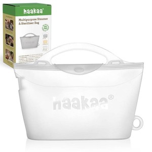 Haakaa Silicone Microwave Steamer & Steriliser Bag, 70oz2000ml Large Capacity Reusable Steaming Bags for Baby Bottles,Breast Pump,Accessories,Pacifiers,Teethers, Great for Home&On The Go,Frosted 1PC