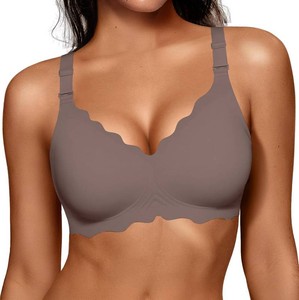 OEAK Women Value Series Jelly Bras Wireless Pushup Convertible Bra  Everyday Essentials,Comfortable Bralettes,No Underwire,Full Coverage,Support Lift,Tshirt,Soft,Seamless,Scalloped Size L
