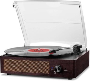 $30 Vinyl Record Player Turntable with Built-in Bluetooth Receiver & 2 Stereo Speakers, 3 Speed 3 Size Portable Retro Record Player for Entertainment and Home Decoration