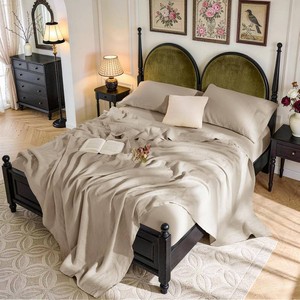 $102 SONORO KATE 100% French Linen King Size Sheets Set,Natural Flax Bedding  Cooling for Hot Sleepers,Anti-Tear,Breathable Durable,16 Deep Pocket,Machine Washable,4PC,Natural Linen