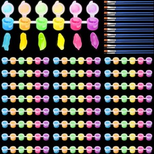 $23 24 Set Glow in the Dark Mini Acrylic Paint Kit 48 Paint Brushes and 24 Pcs 6 Color Acrylic Strips Long Lasting Glow Fluorescent for Art DIY Carnival Easter Christmas Decor
