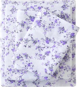 $24 Viviland Floral King Sheet Set - 4 Piece Purple Lavender Botanical Patterned Bed Sheets - Soft, Breathable Microfiber Sheets with Deep Pocket, Non-Slip Fitted Sheets & Pillowcases