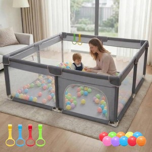 $50 Orian Baby Playpen 50x50 Large Play Yard for Babies and Toddlers, Indoor Outdoor Playpen, Sturdy Baby Play Pen with Mesh Sides, Safe Baby Fence Play Area, Assembly RequiredNot Portable, w Storage Bag