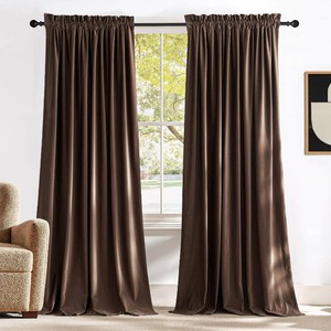 $40 NICETOWN Brown Velvet Room Darkening Curtains 90 inches Long, Home Decor Light Blocking Thermal Insulated Drapes for Bedroom and Movie Room (Set of 2, 52 x 90)