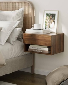 $60 Modern Walnut Floating Nightstand with Drawer, Small Wall Mount Shelves  Small Space Saver, Modern Minimalist Design, Wall Mounted Shelves, for Bedroom, Bathroom, Living room, Easy Assembly, Walnut