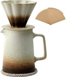 $36 Pour Over Coffee Maker, Ceramic Coffee Dripper with 40pcs V02 Paper Filter & Coaster, 18.2oz540ml Flower Shape Pour Over Coffee Filter set (Brown Gradient Set)