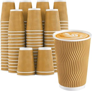 $24 Lamosi 90 Pack Coffee Cups 16 oz, Disposable Paper Coffee Cups No Lids  3-Layer Heat-Insulated Cups for To-Go Cold Beverages, Hot Tea and Drinks, Cafe, Travel, Party and Office Use (Champagne)