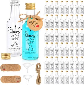 OurWarm 50 Pack Mini Liquor Bottles, 1.7oz50ml Mini Shot Bottles with Gold Screw Caps Funnels Tags & Twines, Empty Wine Bottles for Juice Alcohol Homemade Liquor Birthday Wedding DIY Party Favors